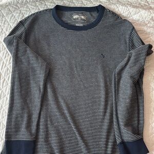 American Eagle Outfitters Navy and Gray Striped Tee